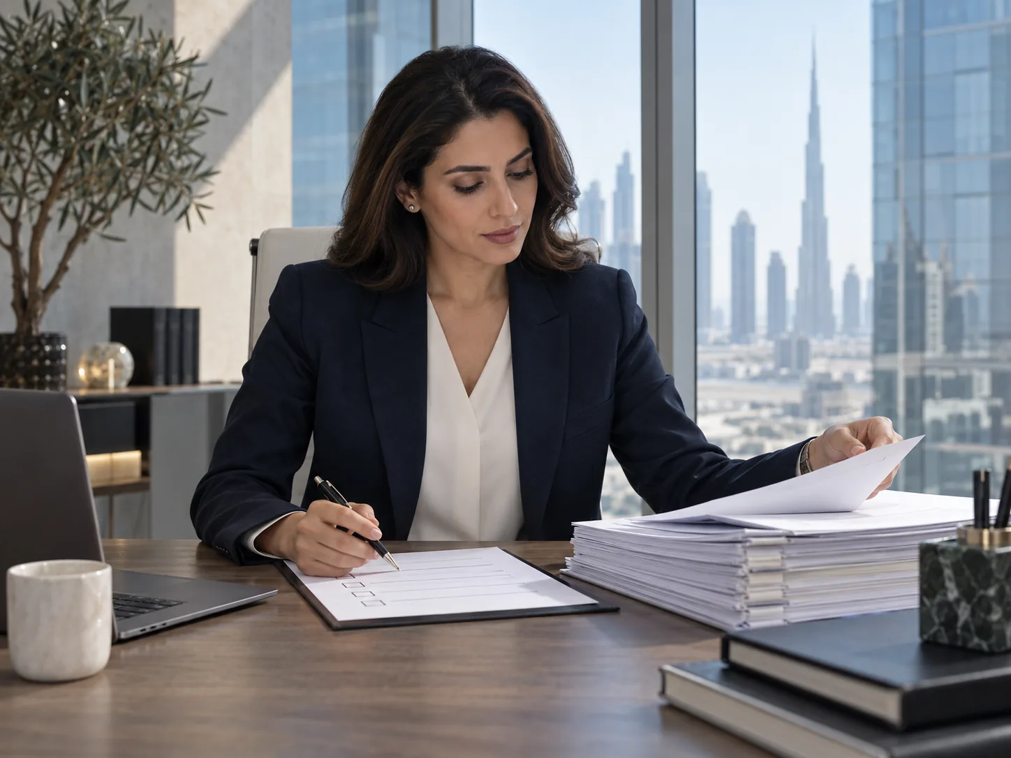 A professional reviewing a business checklist
