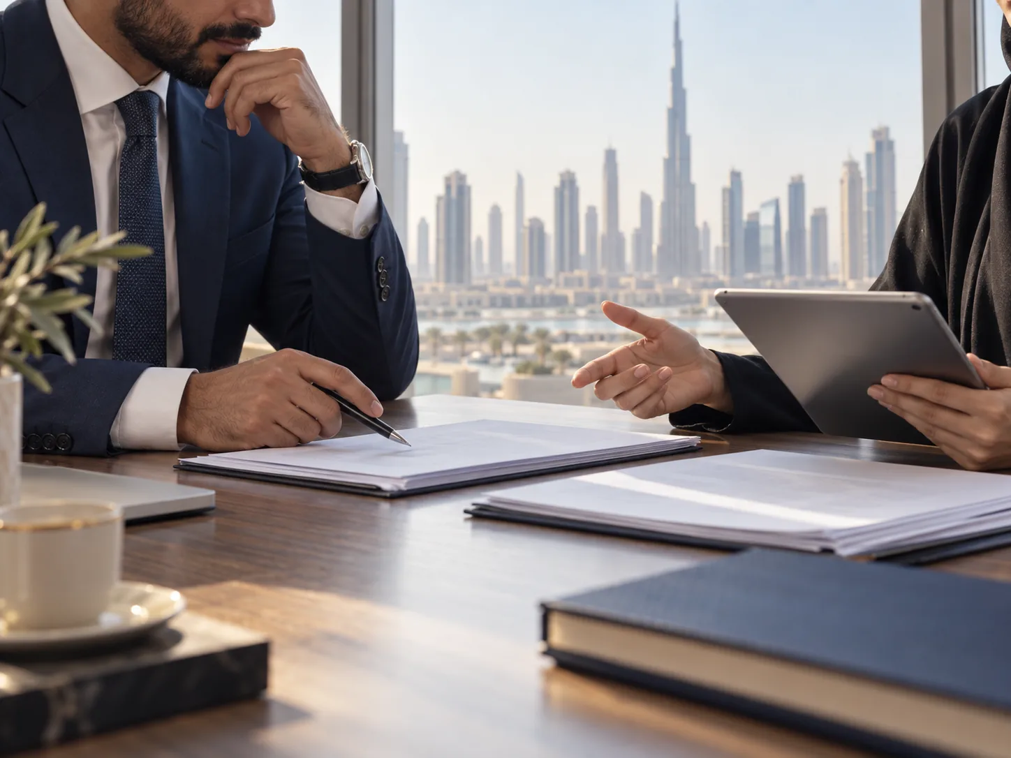 Advisers reviewing documents during a consultation